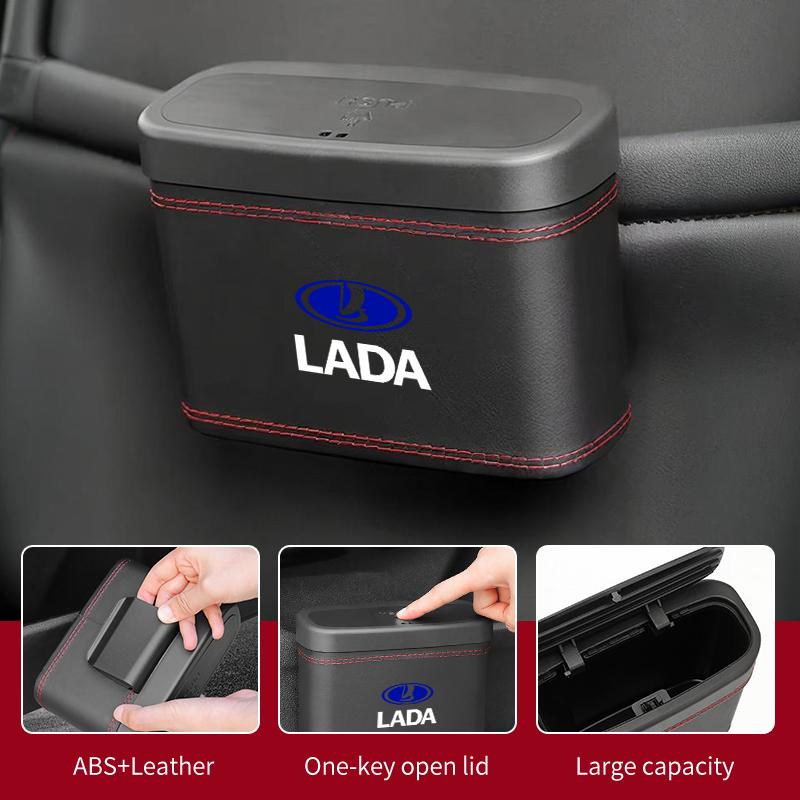 Car Press-Down Storage Box PU Leather Vehicle Trash Can Door Hanging Storage Box For Lada Priora Sedan Sport Kalina Granta Vesta
