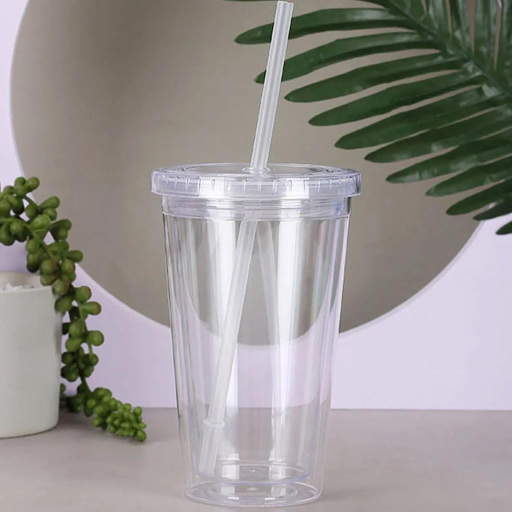 1pc-Reusable Double-layer Plastic Transparent Drinking Cup Water Bottle with Lid Straw Cup Outdoor Drink Tea Milk Mug Tools