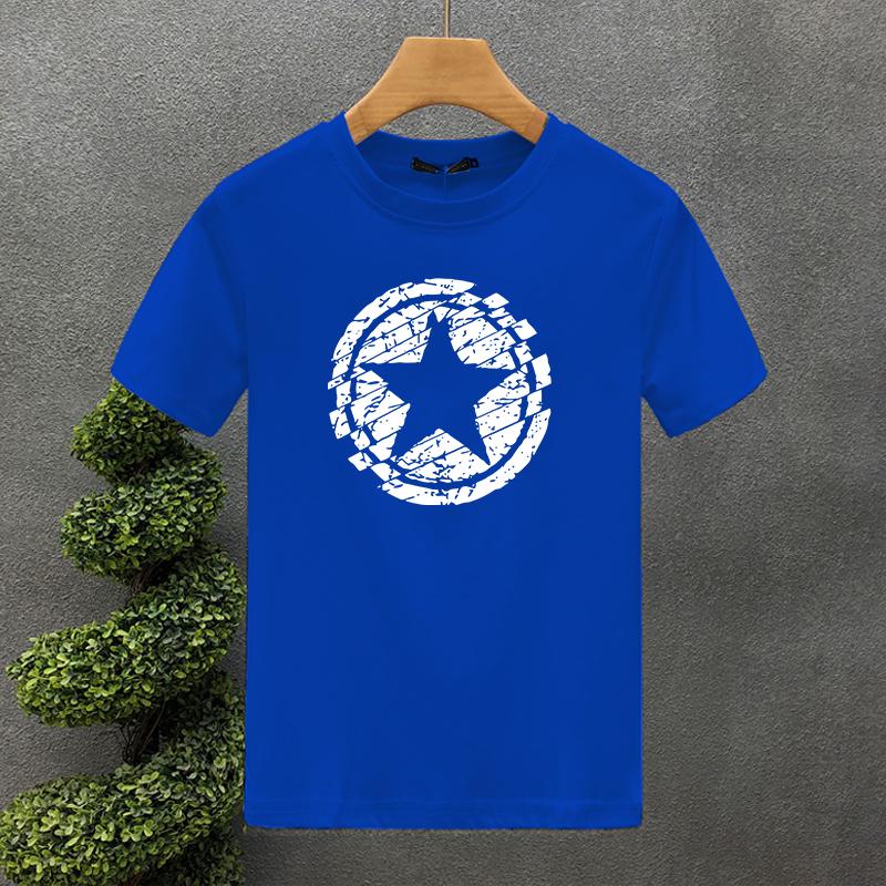 Men's Summer 100 Cotton Fashion Casual Loose Large Black Star Pattern Printed Round Neck Short Sleeve T-shirt Top S-5XL