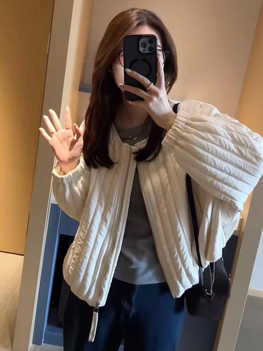 

Короткая стеганая куртка в корейском стиле с плиссировкой женская 2025 осень/зима повседневное теплое пальто M [80-110]