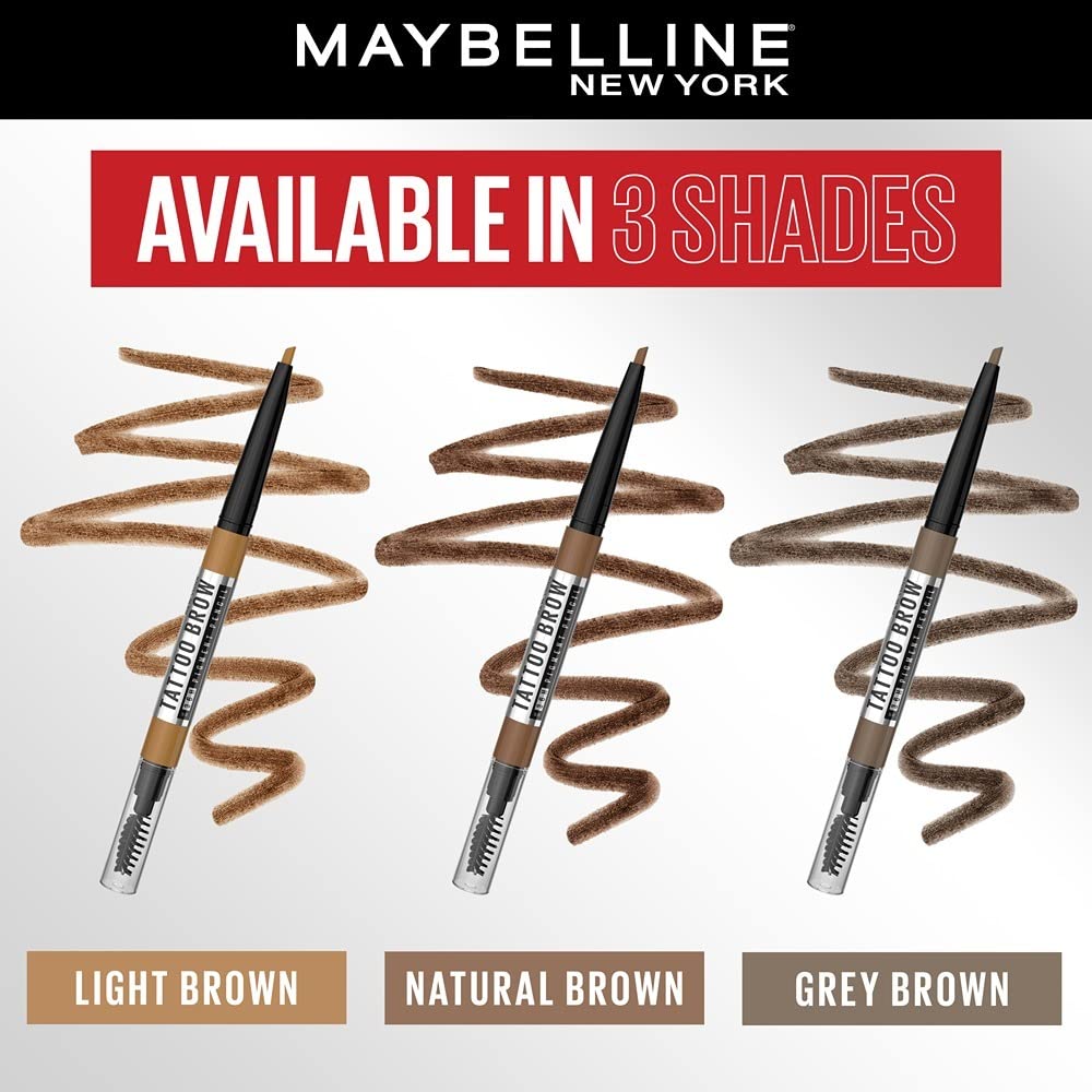 Maybelline New York Tattoo Brow 36h Brow Pencil Natural Brown Waterproof Long-lasting Precision Tip Eyebrow Makeup 0.25 g