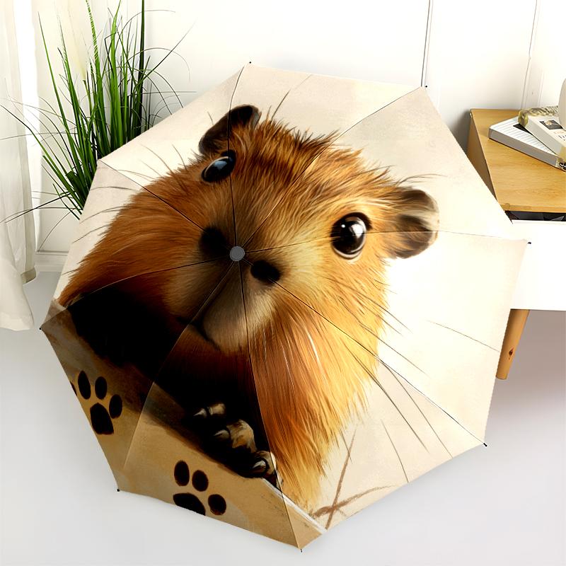 Capybara Pattern, Automatic Folding Umbrella, Portable and Foldable Design, 8 Ribs, a Christmas or Birthday Gift.