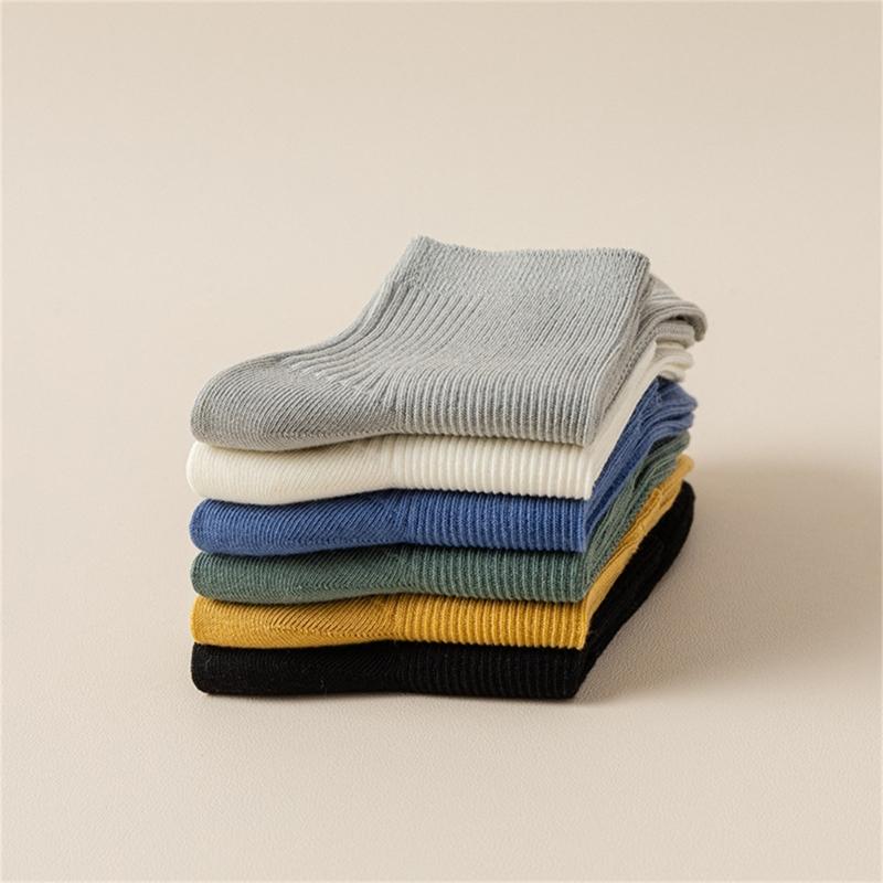 Solid Color Men Sock Spring Autumn Casual Basic Stocking Vertical Stripes Breathable Comfortable Casual Sports Socking