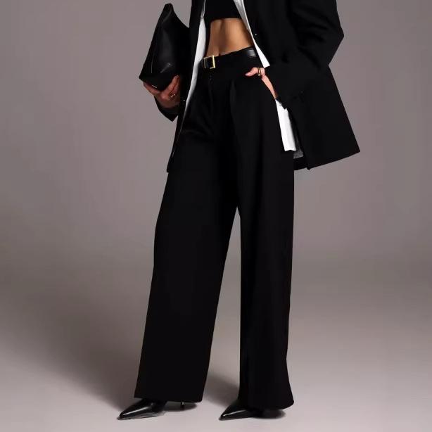 Simple High-end Suit Wide-leg Pants for Women, Spring, Commuter Workplace High-waisted Casual Straight-leg Pants