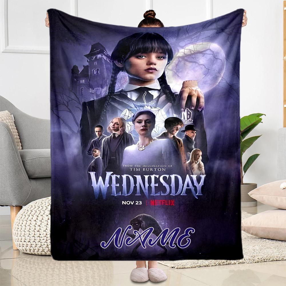 Wednesday Addams: Gothic Adventure Personalized Text Blanket Cozy Personalized Blanket Comfortable Suitable for Sofa Bed Living Room Bedding
