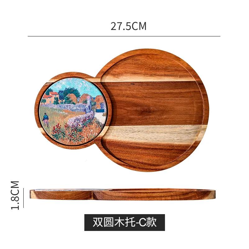 Japanese Solid Wood Tray Afternoon Tea Cake Small Meal Plate Dim Sum Snack Wood Tableware Household Bread Dessert