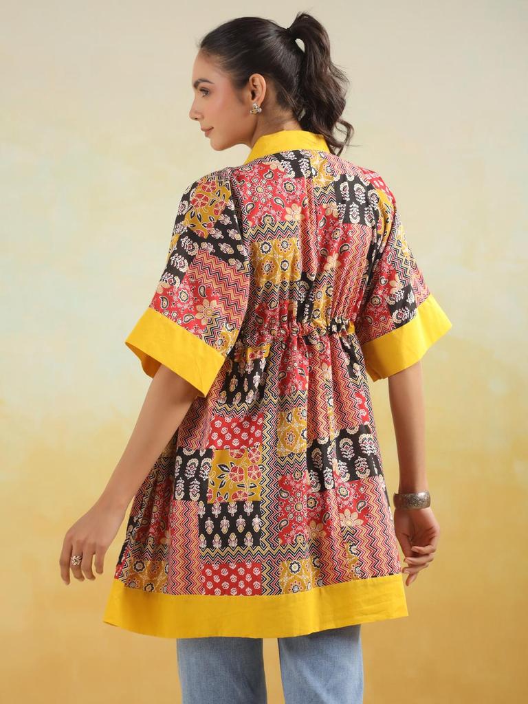Hand block printed cotton top tunic kaftan handPrinted cotton w/pockets tunic loose fitting free size tunic RedYellow Kaftan Limited edition