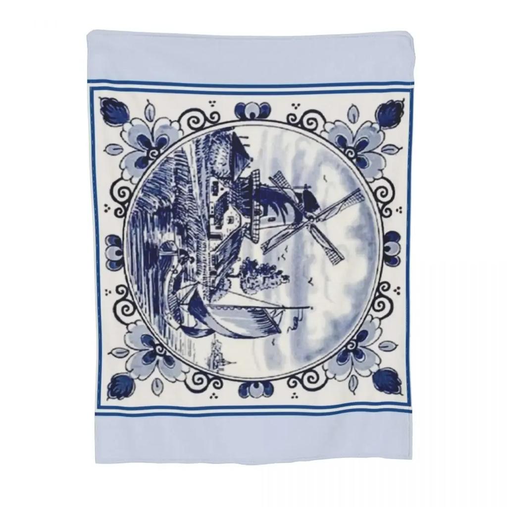 DUTCH BLUE DELFT: Vintage Windmill Print Throw Blanket for Babies Heavy For Baby Vintage Blankets