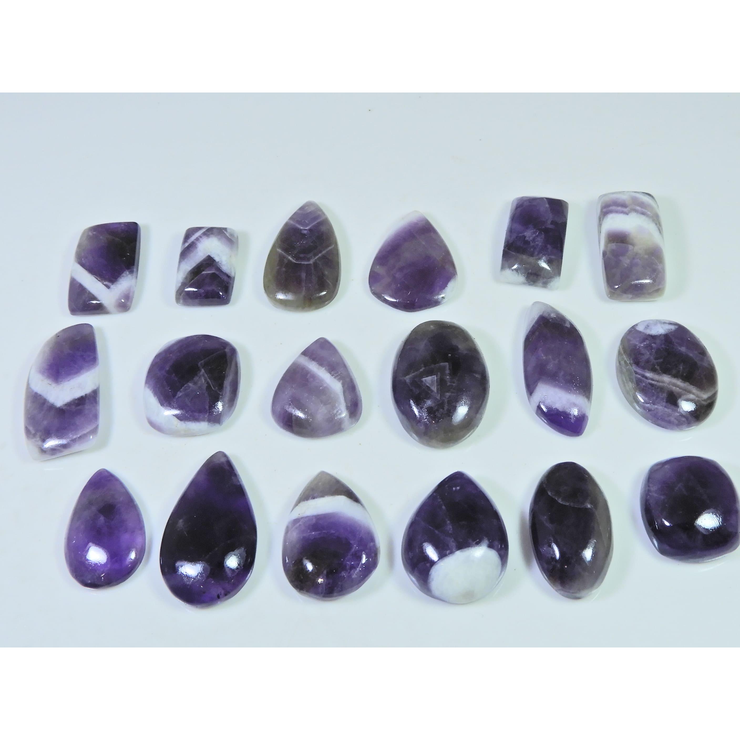 326 Кт. Натуральный Аметист Кружевной Агат Микс Кабошон Свободный Драгоценный Камень Лот 18 шт. C-815