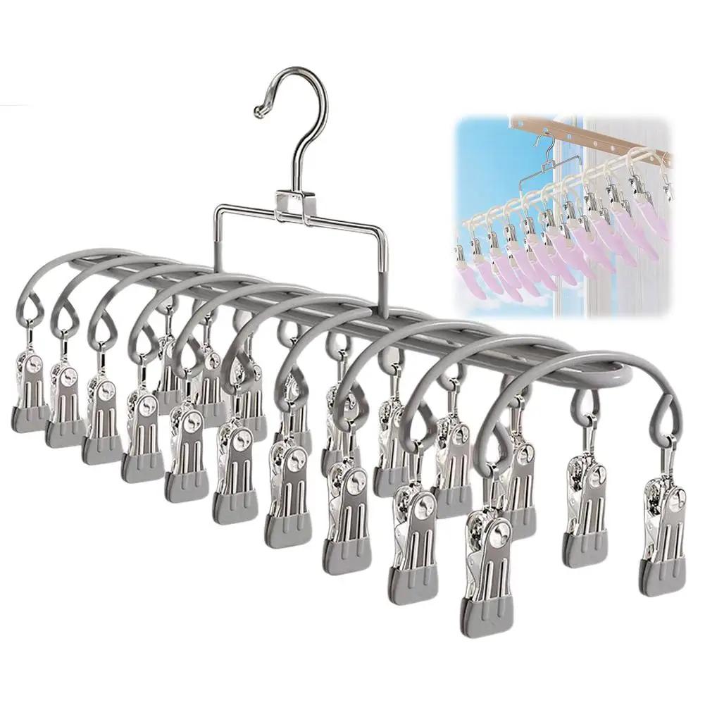 

Clips Heavy Duty Stainless Steel Laundry Hanger - Windproof Non-Slip Multi-Clip Drying Rack for Socks, Underwear, Bras K6J6