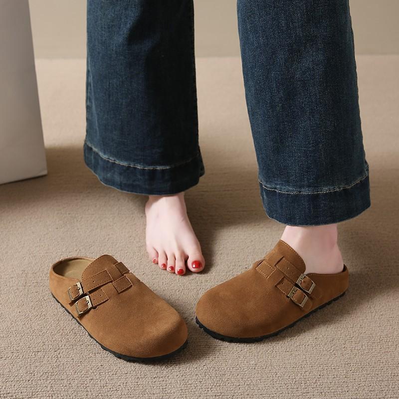 Baotou Feminino Primavera Mueller Chinelos de Meia Sola Sola Reta Pessoas Preguiçosas Um Estribo Chinelos Femininos Verão Uso Externo Moda Mulheres Sapatos Respiráveis