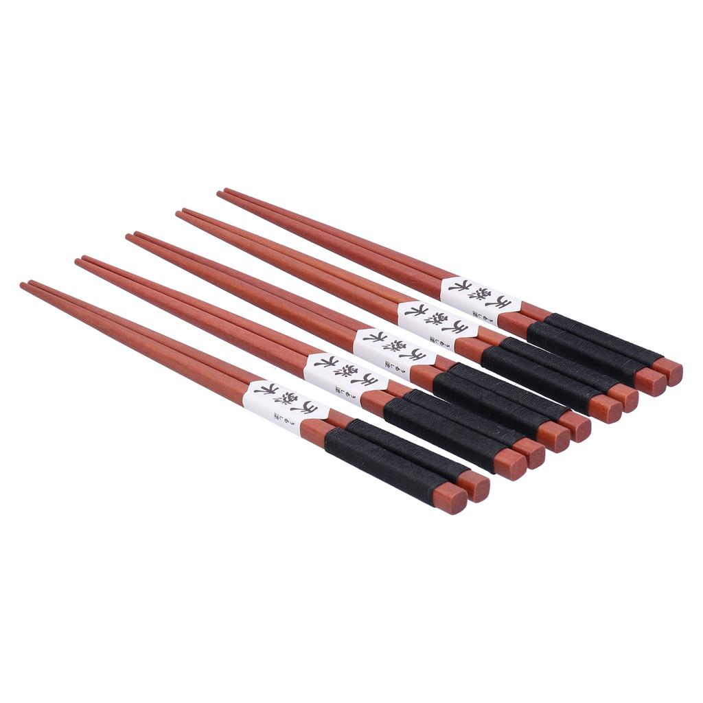 5Pairs Wooden Chopsticks Tangled Line NonSlip Sushi Chopsticks for Hotel Household Restaurant(Brown )