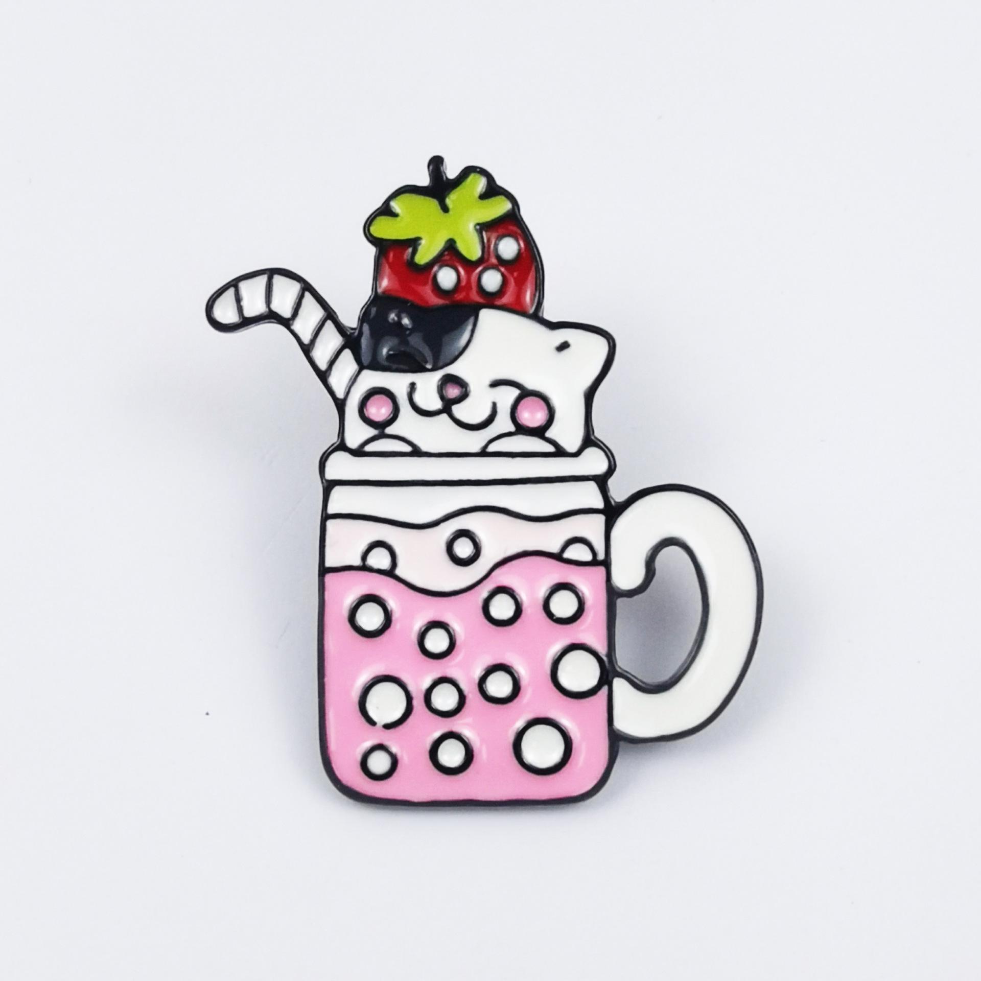 Cartoon Cute Cats & Dogs Brooch - Creative Animal Milk Tea Cup Clothing Accessory