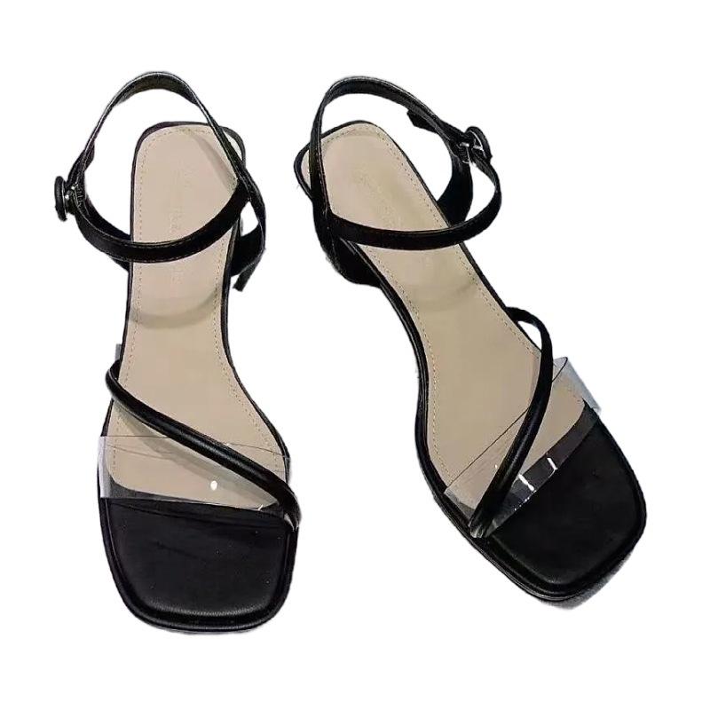Transparent thick heel with sandals fairy fairy style 2025 summer new fashion French temperament versatile high heels