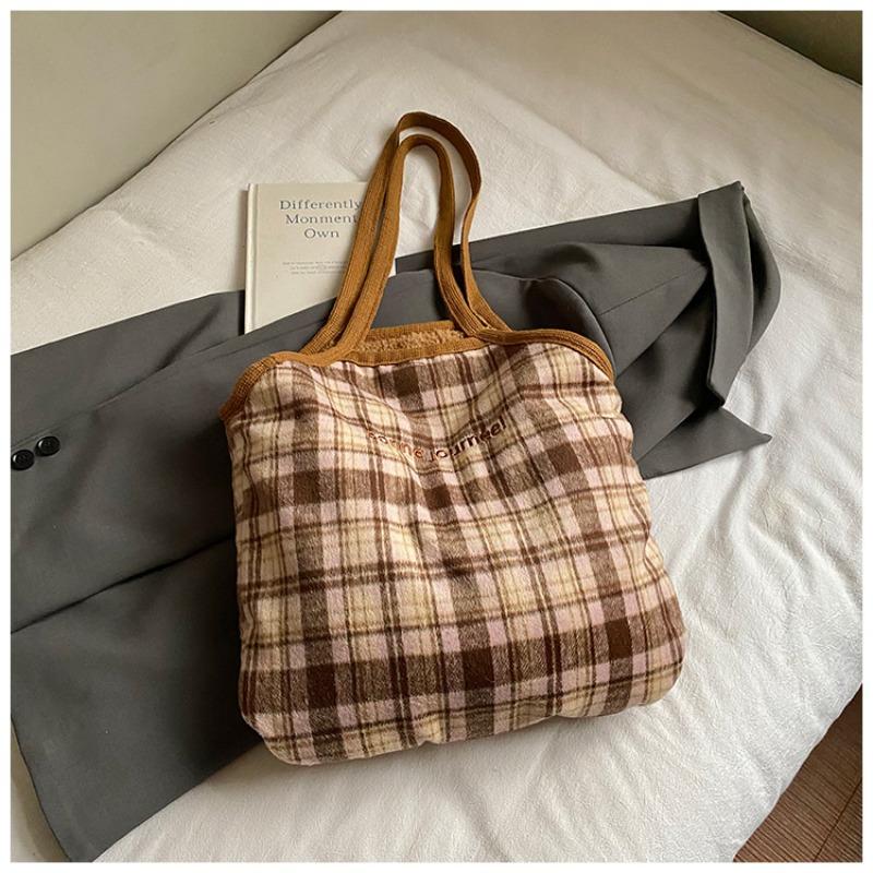 Стильные женские сумки большой вместимости, новые ретро шерстяные клетчатые сумочки, высококачественные шерстяные сумки через плечо.