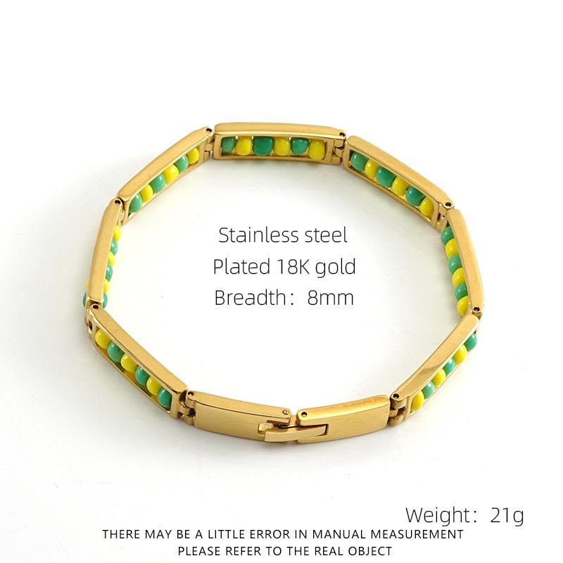 

ALTERA Fashion Green Yellow Beads Babalawo Bracelet Orula Pulsera No Fade Stainless Steel Zircon for Men and Women Gift Amulet