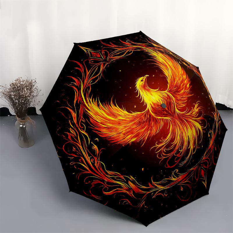 Phoenix Rising: Fiery Bird Circular Art PrintUmbrella, Portable 3-Fold Compact Umbrella for Men & Women Gift