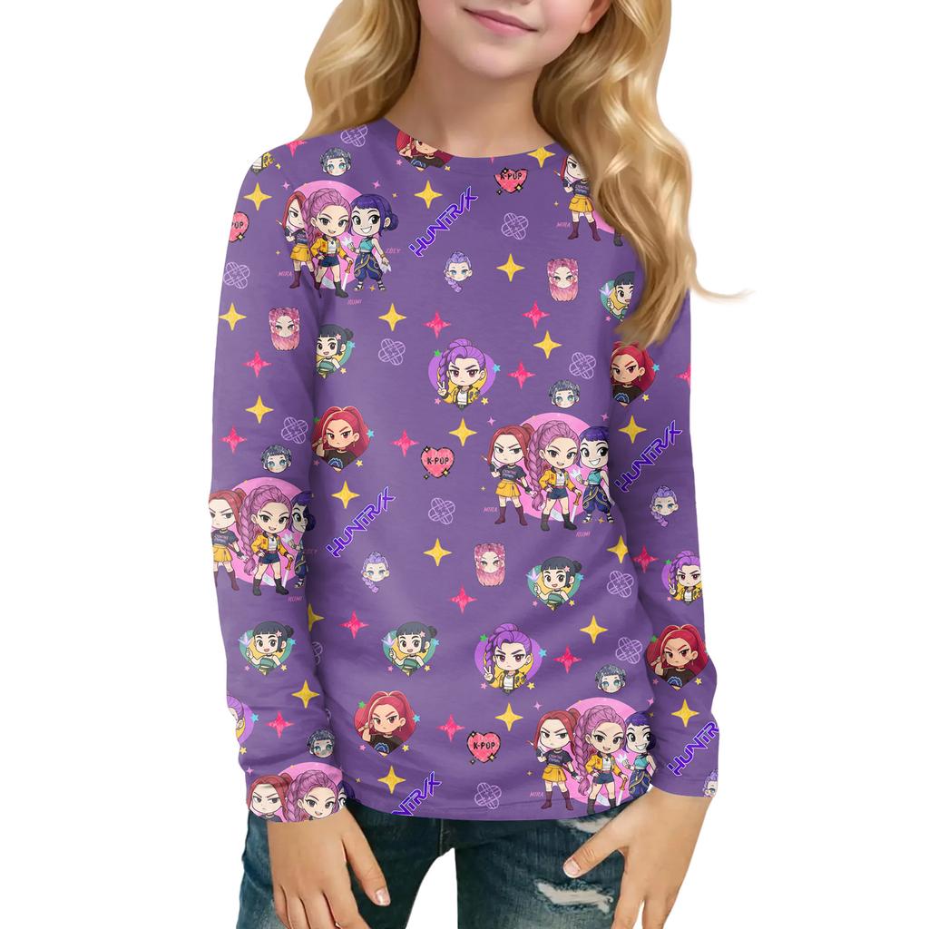 Children's Witch  Printed Long Sleeved Round Neck Top With Floral Print For Daily Casual T-shirt
