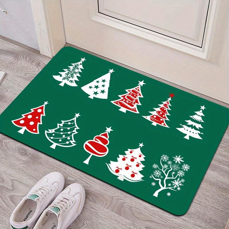 

Christmas Tree Print Washable Polyester Doormat Set, Non-Slip PVC Backed Machine Made Entryway Rug, Festive Indoor Floor Mat for 40cm x 60cm