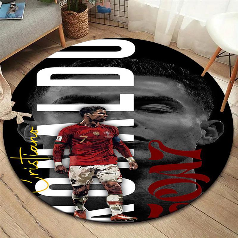 Kulatý koberec CR7, Koberec do obývacího pokoje, ložnice, k pohovce, herny, Dekorace, Protiskluzová podložka