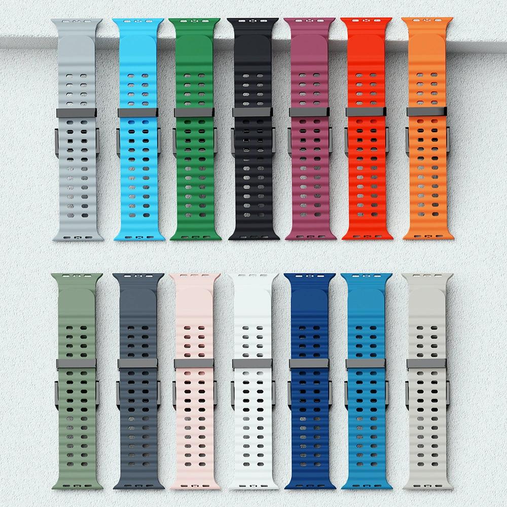 Ocean Silicone+Metal Buckle Strap For Apple Watch Band Ultra 3/2 49mm Sport Bracelet iWatch 11 10 9 8 7 6 SE 46mm 45mm 44mm Belt