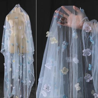 Fantasy Flower Beaded See-through Tulle Fabric Material Background Decoration Wedding Dress Children's Clothing Mesh Fabric