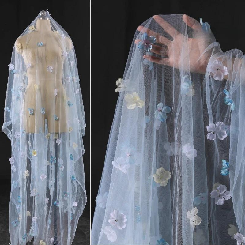 

Fantasy Flower Beaded See-through Tulle Fabric Material Background Decoration Wedding Dress Children s Clothing Mesh Fabric 50X135CM