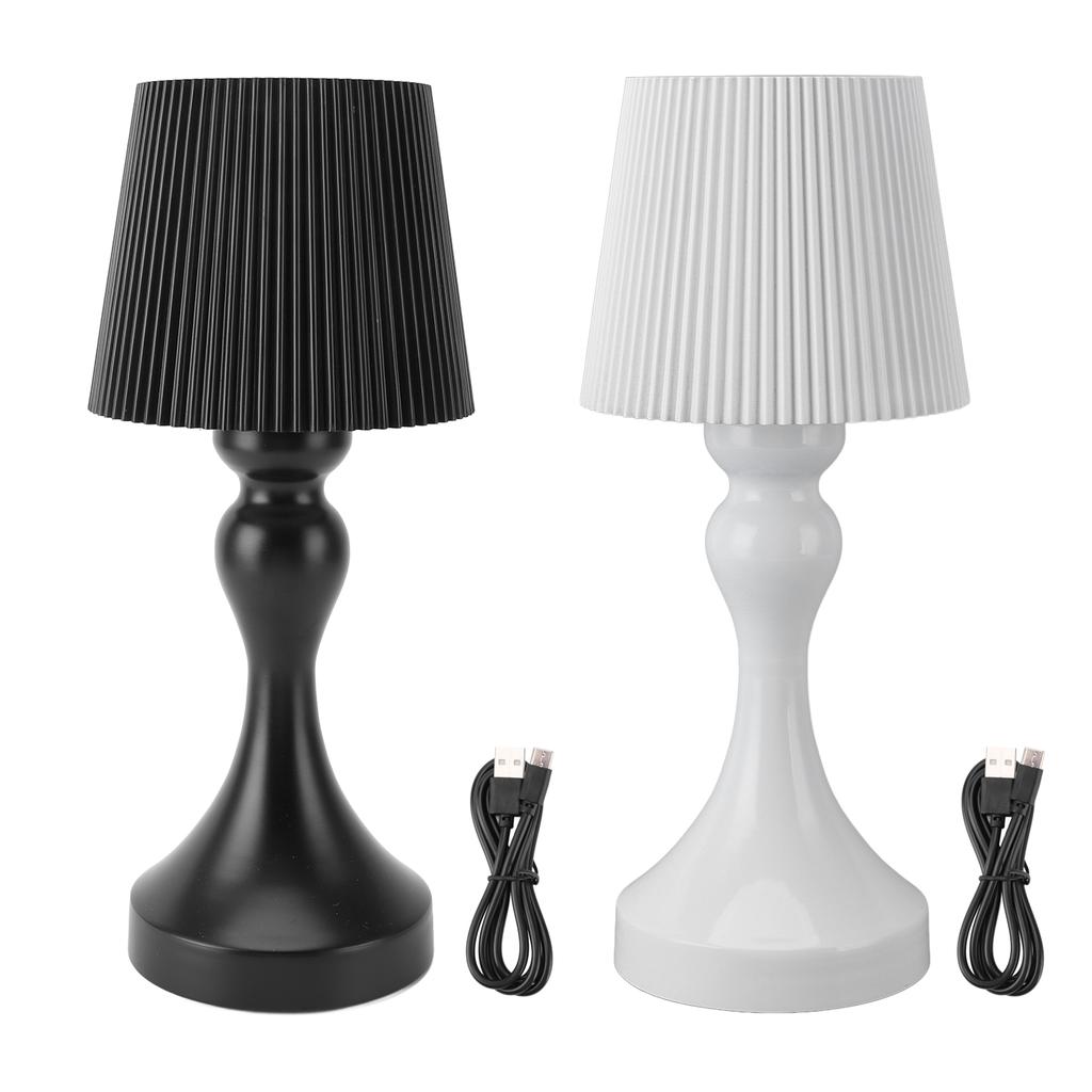 LED Cordless Table Lamp Iron Plastic Pleated Touch Control Stepless Dimmable USB Rechargeable Nights