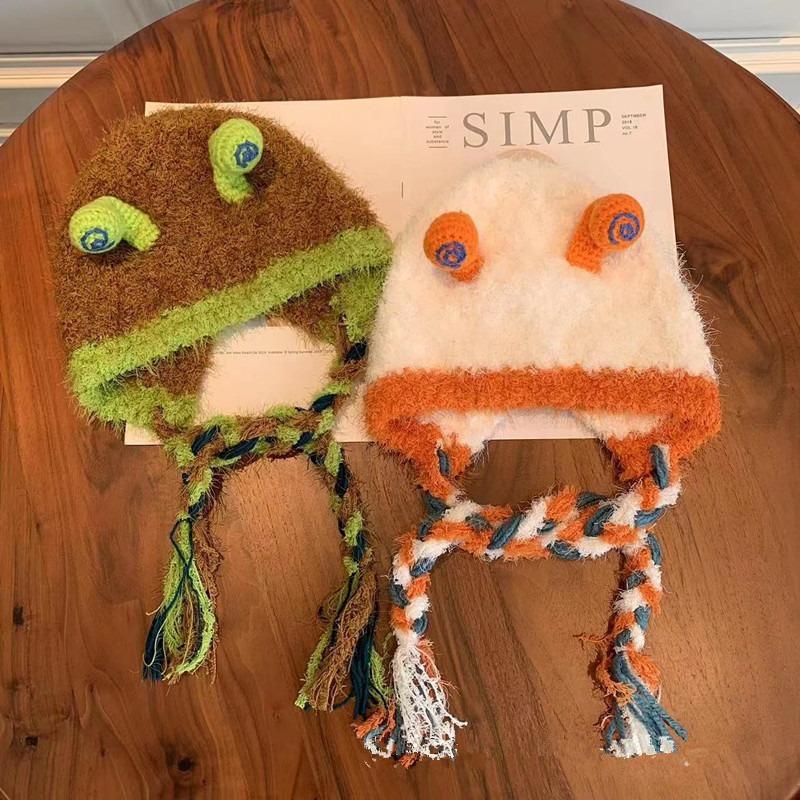 Fashion Quirky Handmade Cartoon Cute Snail Plush Ears Wool Cap Female Winter Warm Ear Protection Cap Autumn and Winter