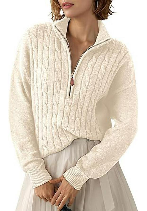 Women's Half-High Collar Zipper Ribbed Knit Pullover Sweater, Short-Sleeve, Loose Fit, 2025 Autumn/Winter Collection.