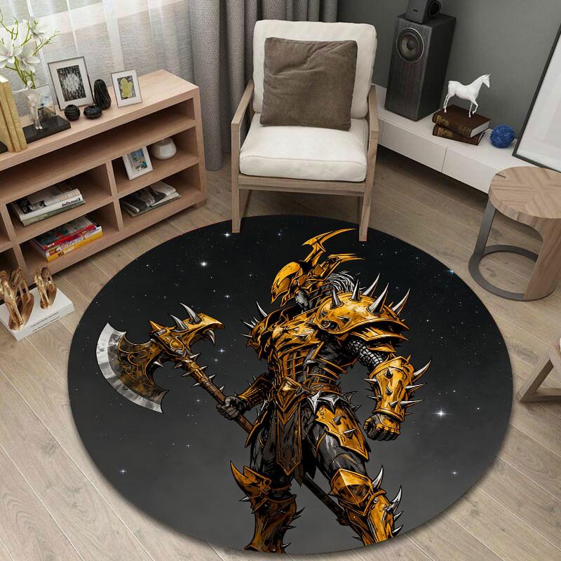 Vintage Round Knight Gold Floor Rug, Non-Slip Floor Mat for Hallway