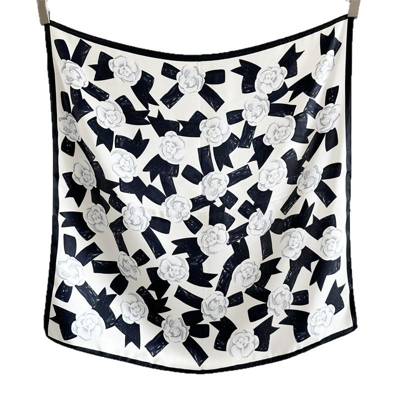 Silk scarf women's spring and summer small fragrant wind camellia mulberry silk temperament printing versatile Chinese square scarf outer scarf shawl