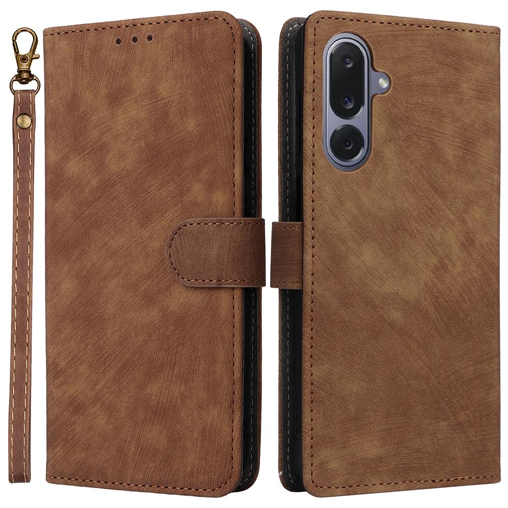 

For Samsung Galaxy M36 5G Case Wallet RFID Blocking PU Leather Phone Cover Stand with Strap Brown