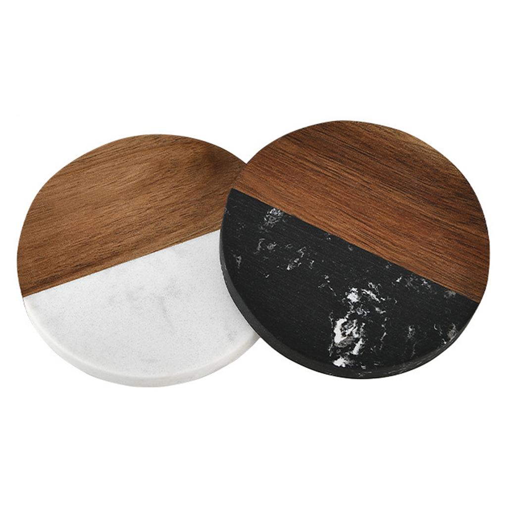 4PCS Marble And Acacia Wood Coaster Set Heat Resistant For Home Dining Table