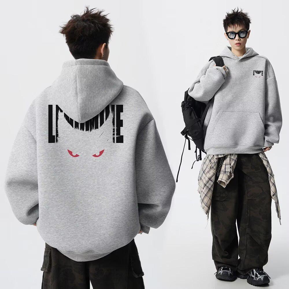 

Men s Autumn Black Demon Cat Print Heavyweight Loose Fit Hoodie 2XL світло-сірий колір