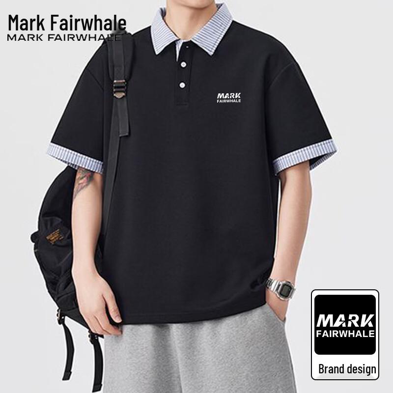 Mark Fairwhale Men s Contrast Lapel Loose Short-Sleeved T-shirt 4XL чёрный