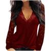 Fashion Womens Casual Sexy lace mesh stitching V-neck long sleeve top