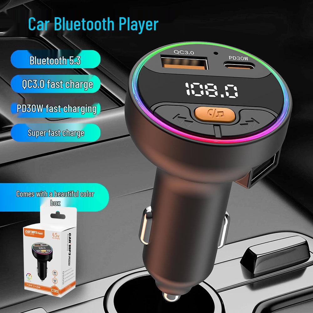 Fast Charging Bluetooth Car Charger & FM Transmitter with MP3 Player and Hands-Free Function