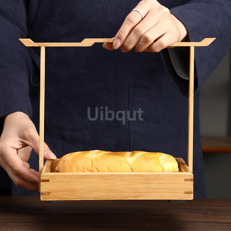 Portable Handmade Bamboo Carry Snack Cake Basket Desktop Refreshment Box Dried Fruit Tray Storage Fruit Snack Dessert Plate