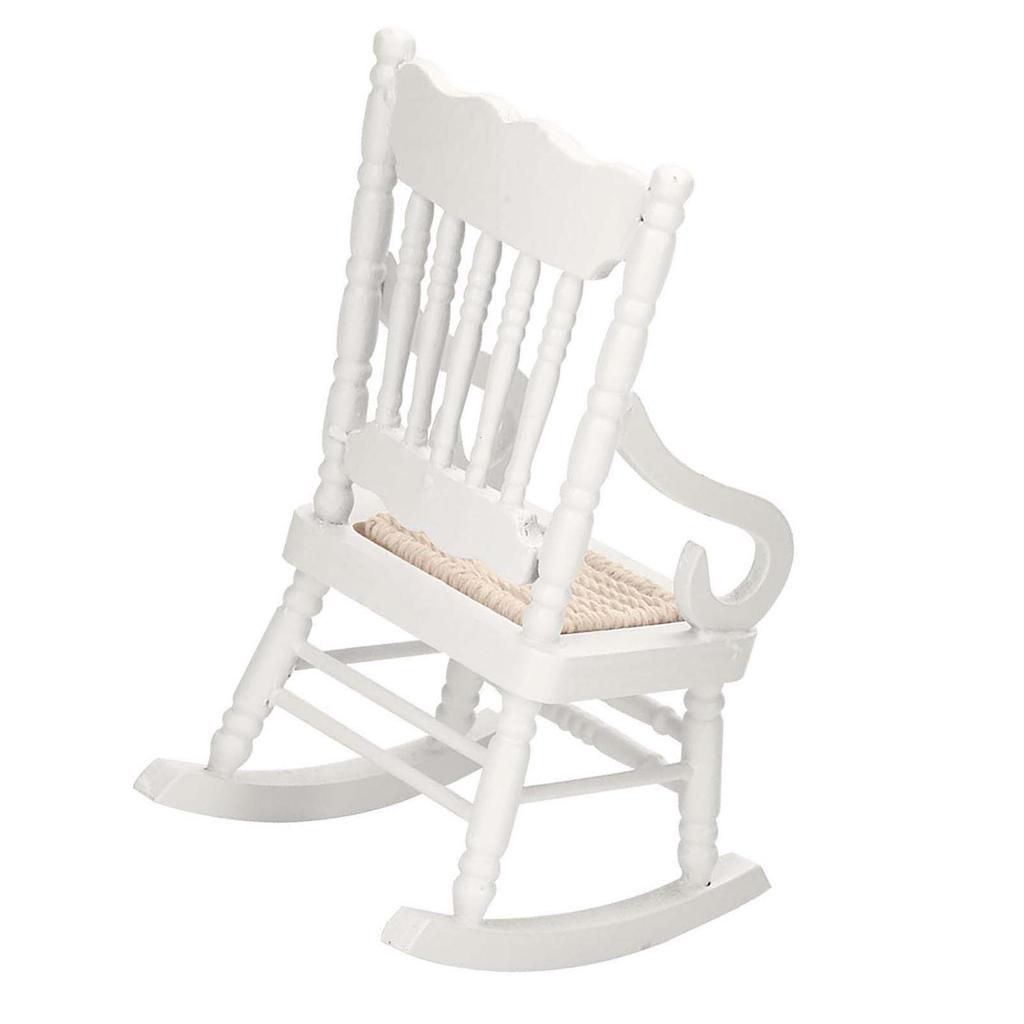 1:12 Miniature Furniture Wooden Rocking Chair for Dolls House Decor Toys (White)
