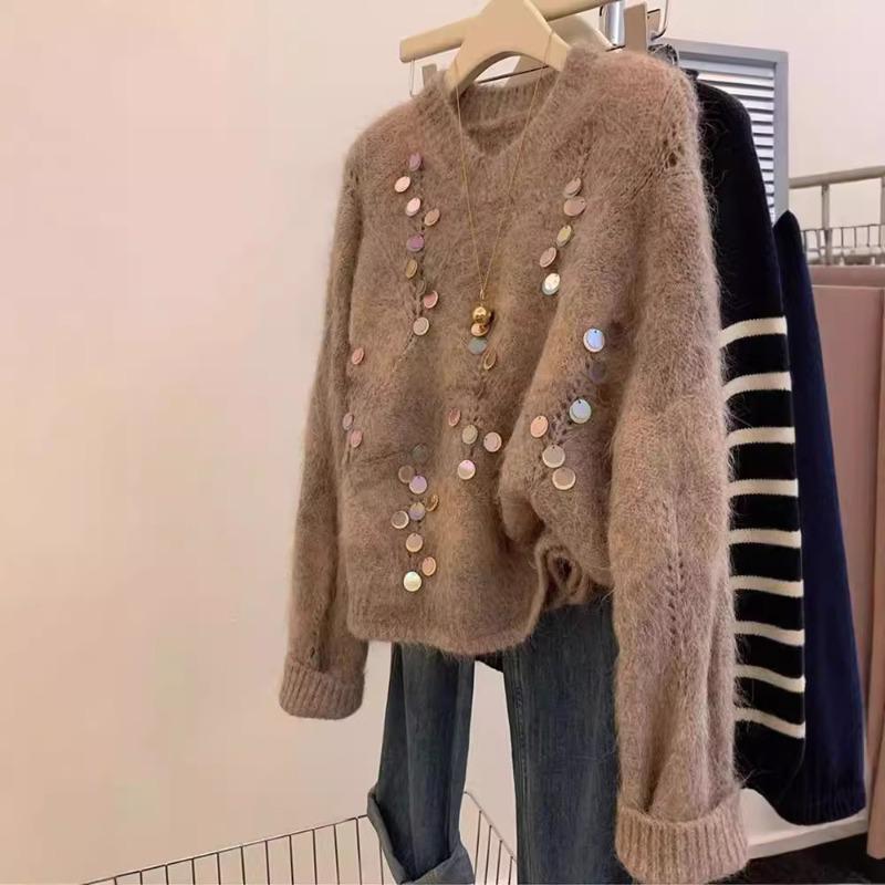 Maillard Mohair Sweater for Women In Winter with Lazy Wind Soft Waxy Thickened Tea Style Chic Knitted Top