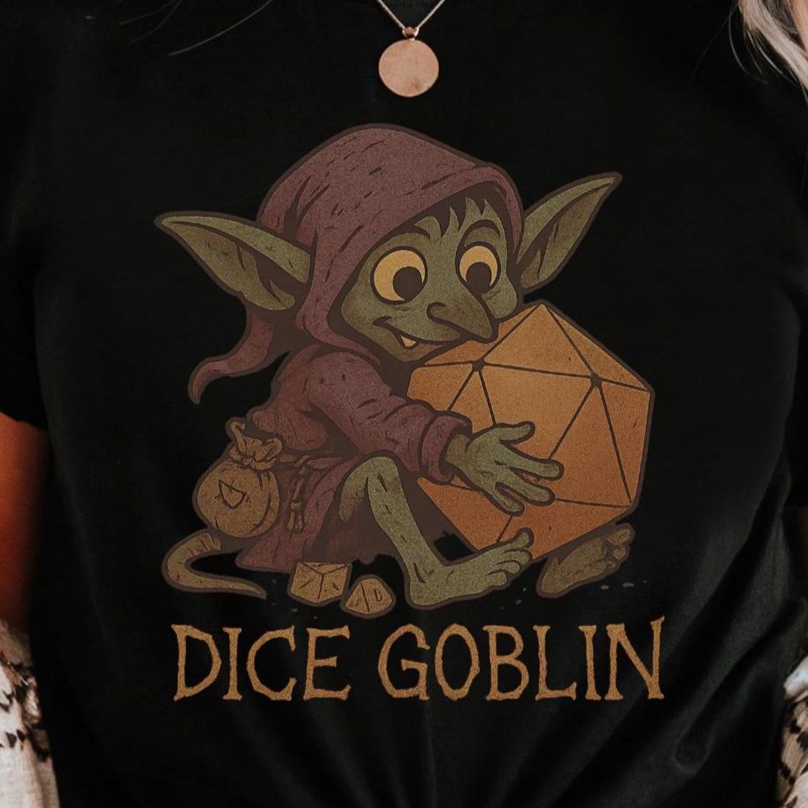 Dice Goblin Clinging to Giant D20 T-Shirt | RPG Tabletop Gaming S