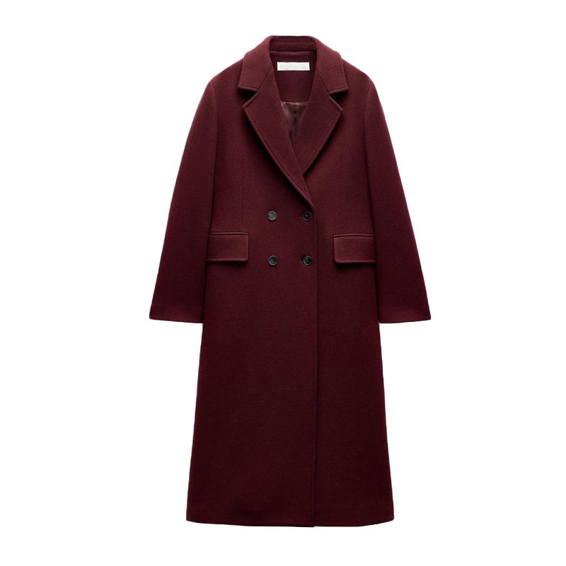 

Fall and Winter New Women s Clothing French Lapel Long Sleeves Mid-Length Coat Outwear 9047632 9231756 Burgundy wine red L