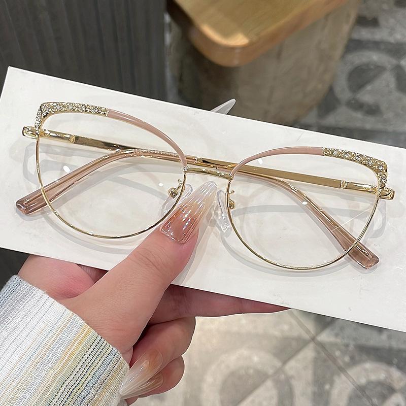 Senior Cat Eye Metal Glasses Women Men Rhinestone Metal Frame Computer Eye Protection Anti Blue Light Eyeglasses