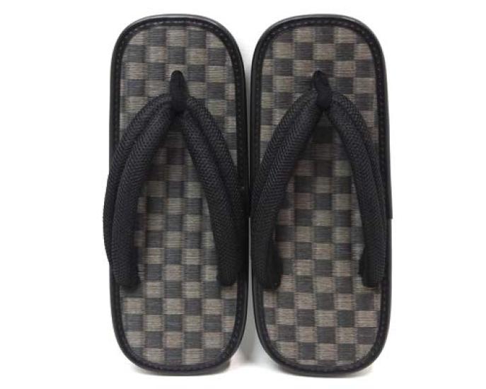 Setta kariert schwarz Mesh Gummi hergestellt in 9 Dimensionen [Shiki] Herren Sandalen, Tatami, Zehensteg, Sohle, Japan, 32-stk-1, schwarz,