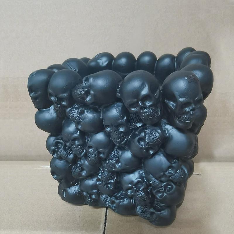 

WTEMPO Gothic Skull Desk Pen Organizers Makeup Brush Holders Pen & Toothbrush & Makeup Brush Storage Buckets Halloween Decorations 1pc чёрный