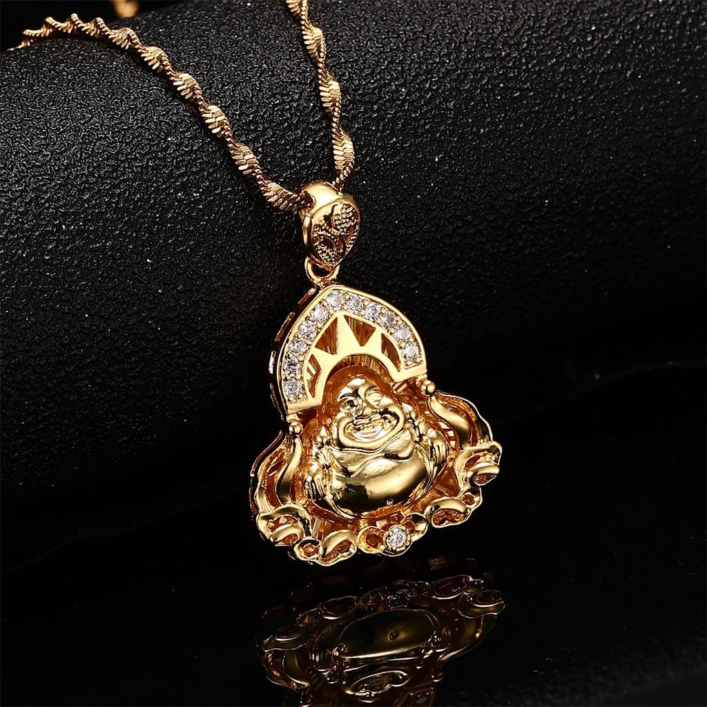 Buddhist pendant necklace gold Chinese style jewelry Buddha statue amulet Hinduism