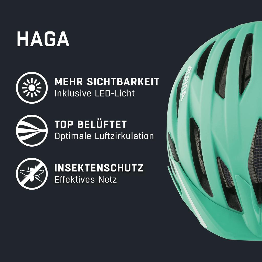 ALPINA HAGA Bicycle Helmet with LED CE Made in Fits cm Women's Light, Certified, Germany, 55-59