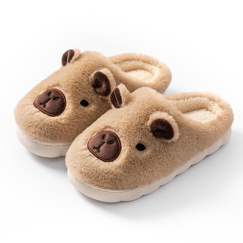 

Милые пушистые тапочки капибары для осени и зимы, толстая подошва, для дома, теплые, из хлопка с начесом size 44-45 [size 1-2 smaller shoes]