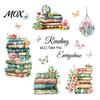 Back to School Window Clings Book Cling, Static Decals with Butterfly Flower Literary Pattern Stickers for Classroom Glass, Removable No Glue